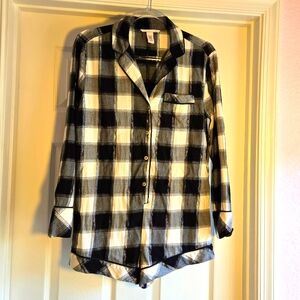 Victoria's Secret Black Buffalo Plaid Short romper‎ Pajamas One Piece size XS
